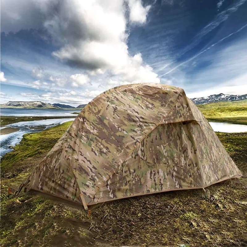 Tenda da campeggio singola per esterni Tenda da trekking ultraleggera, tenda da trekking con tenda antipioggia mimetica da marcia a doppio strato