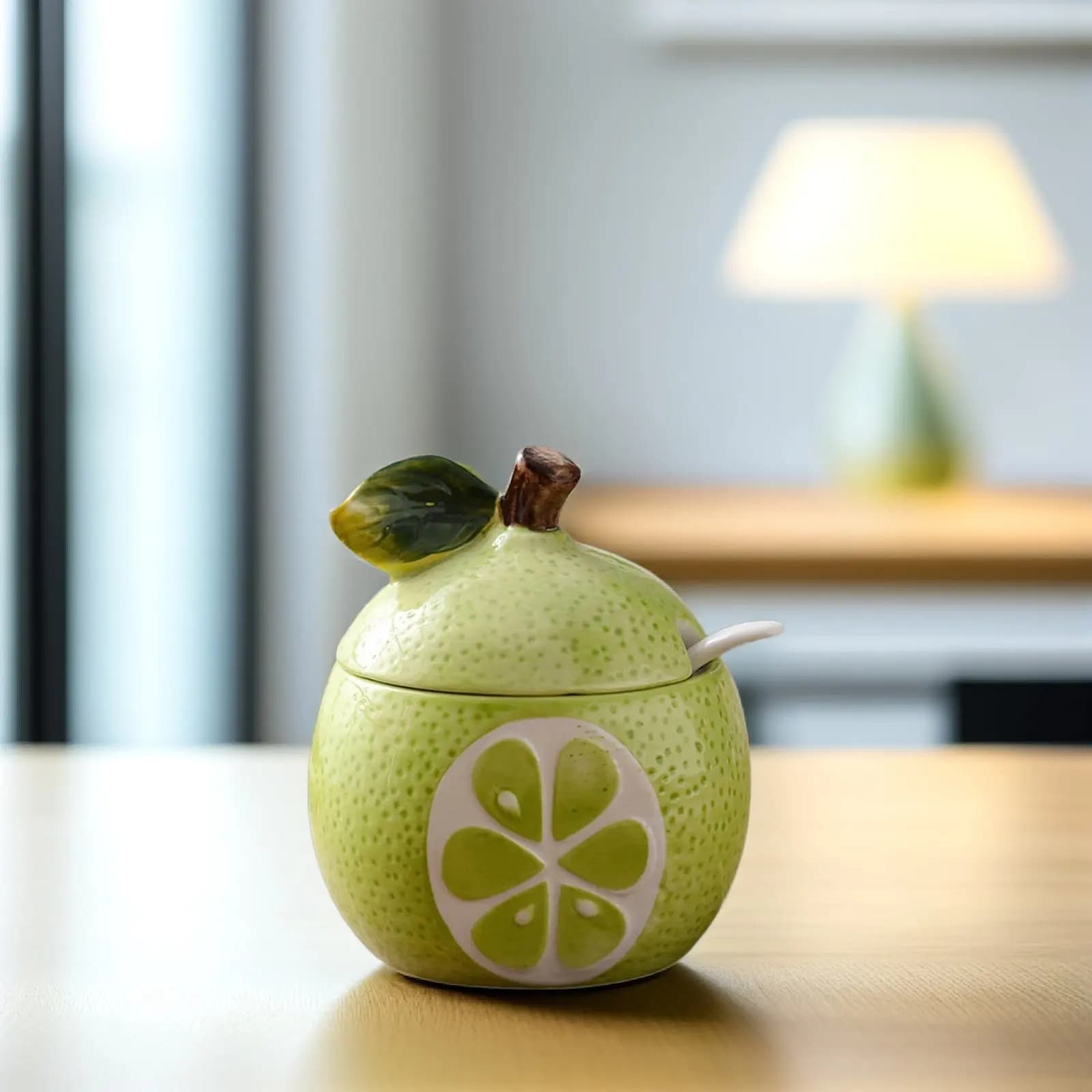 Set di Barattoli per Spezie in Ceramica a Forma di Frutta con Coperchio e Cucchiaio, Stile Cantalupo, Organizzatore per Condimenti da Cucina, Contenitore per Zucchero e Sale