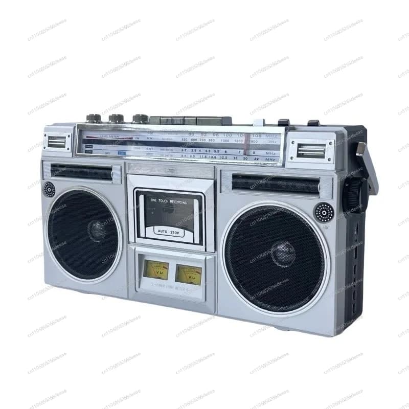 Radio a cassette Bluetooth in stile vintage, design portatile, doppio altoparlante, audio stereo per riproduzione e registrazione audio USB