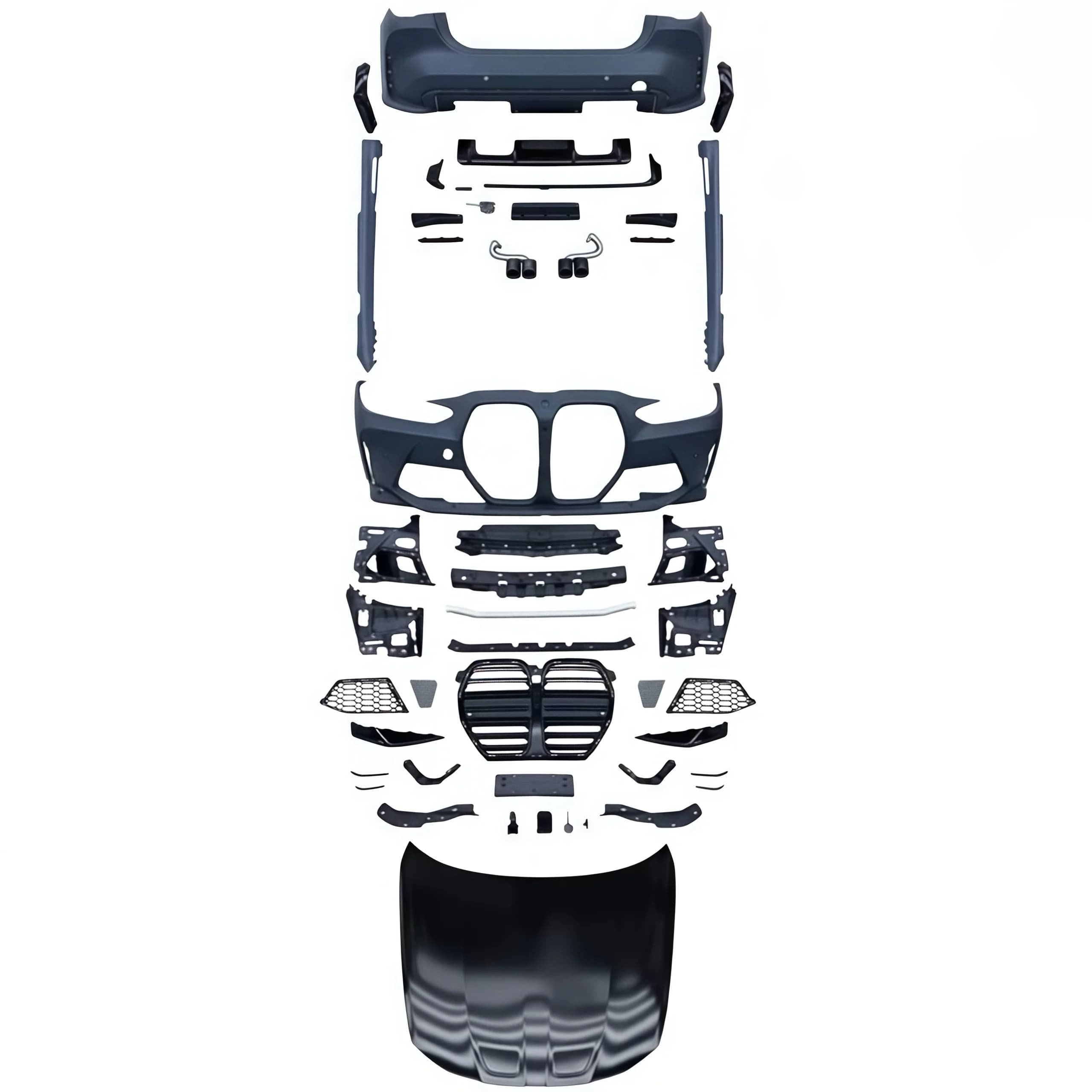 Kit carrozzeria Dream Garage New M4 Wide per BMW Serie 4 G22 G23, aggiornamento a M4: cofano, parafango, paraurti anteriore, paraurti posteriore, minigonne laterali, terminali di scarico.