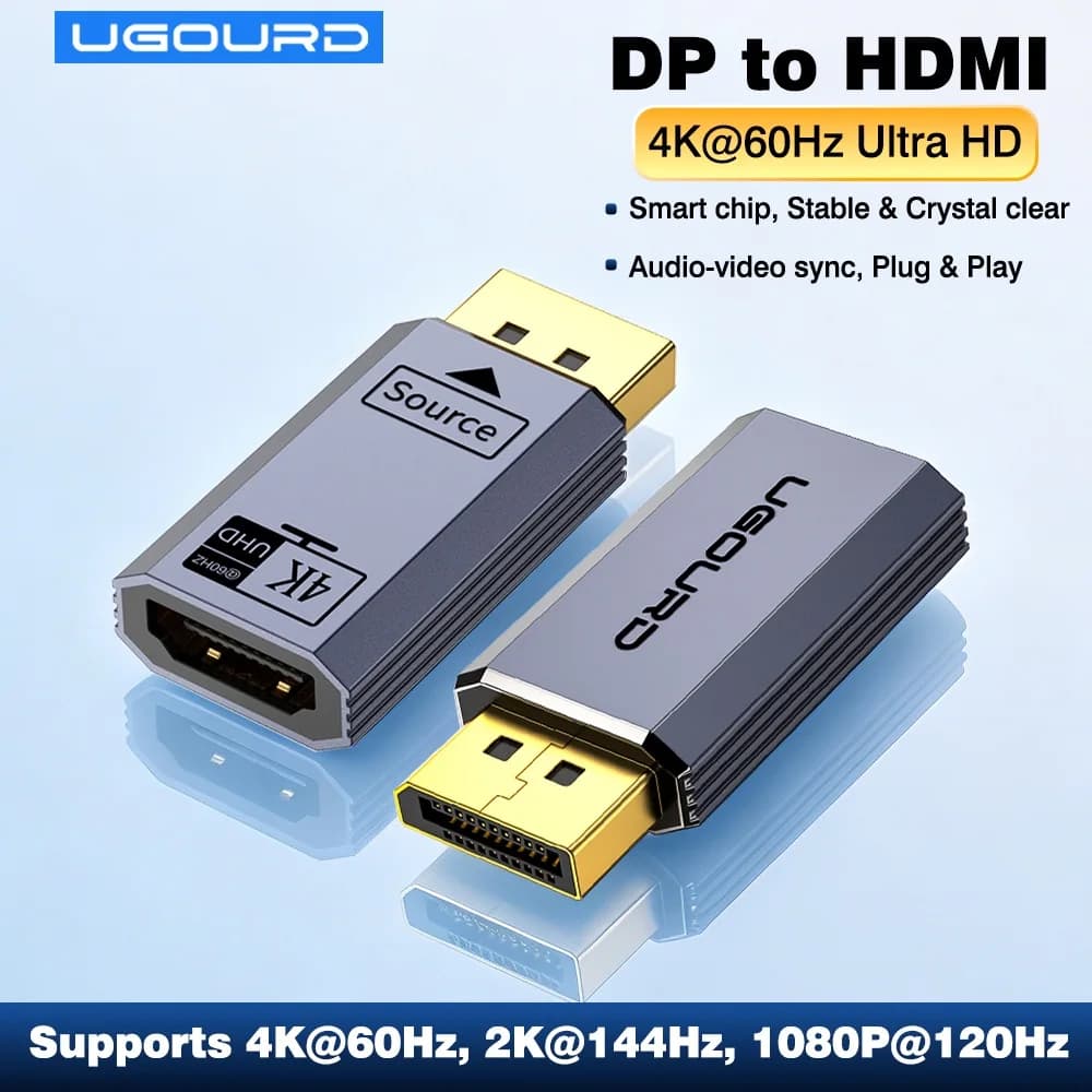 Cavo Adattatore DP a HDMI 0,2m 4K 60Hz, Convertitore DisplayPort 1.2 a HDMI Unidirezionale 4K30Hz 2K@144Hz 1080P, Sincronizzazione Audio Video