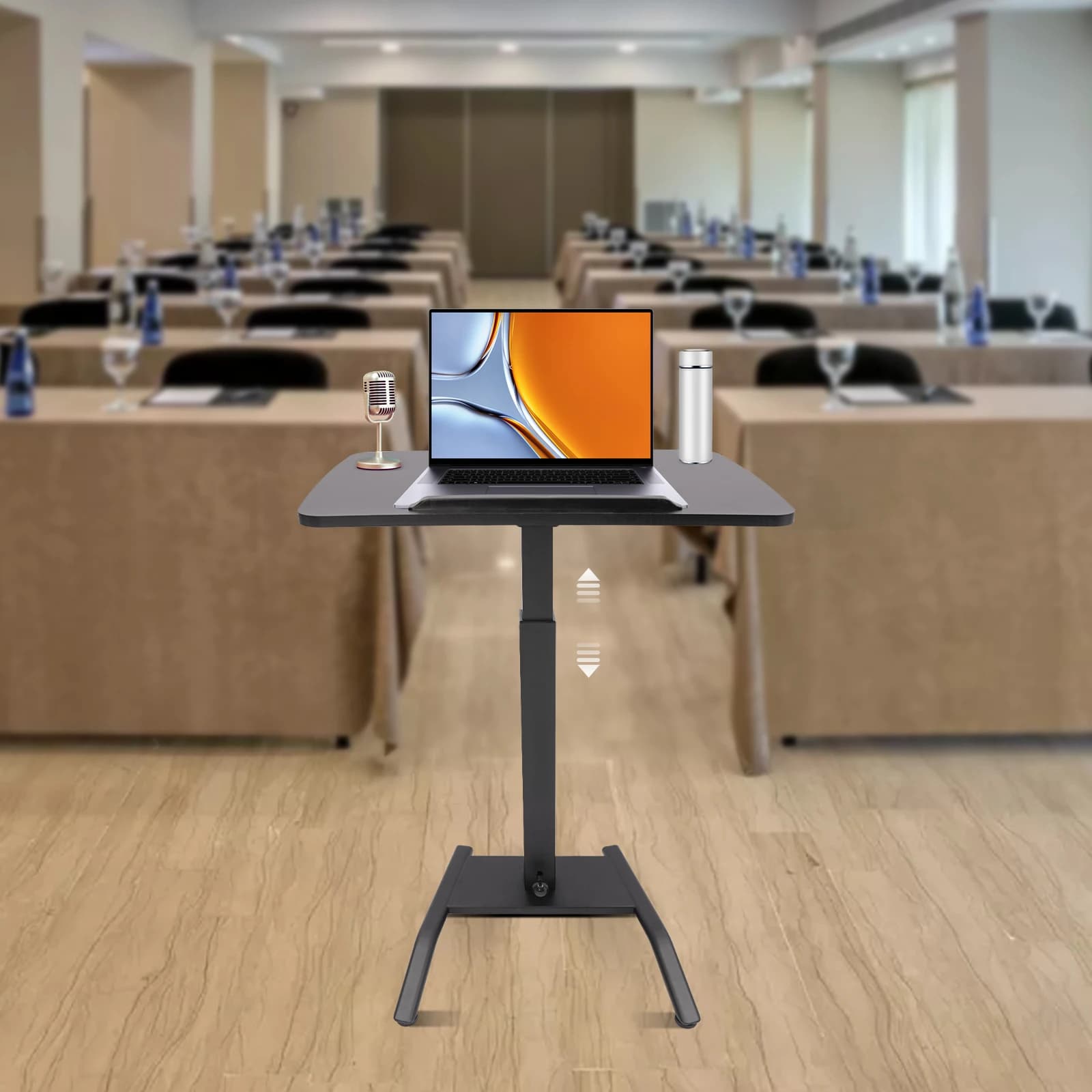 Adjustable Rolling Laptop Desk Stand on Wheels, Mobile Sit-Stand Workstation with Lockable Brakes, Tiltable Tabletop for Home Office Study, Sturdy Portable Podium Cart