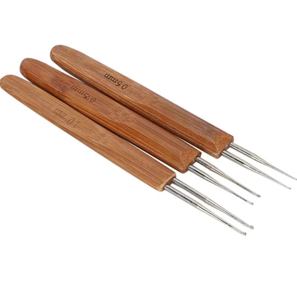9Pcs Bamboo Handle Dreadlock Crochet Hook 0.5mm 0.75mm Sizes 6Pcs Loc Needle Loc Crochet Needle Single Double Hook