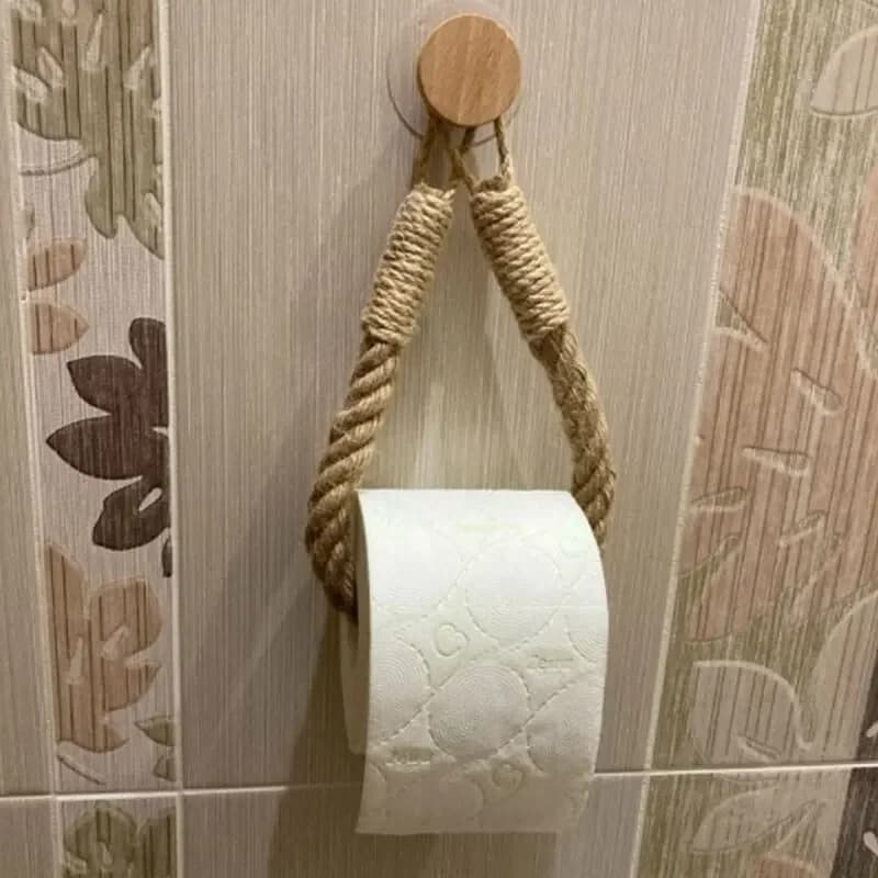 Porta fazzoletti in corda di canapa, senza fori, da appendere alla parete, in corda di cotone, porta fazzoletti in corda di canapa, portarotolo combinato in legno massello