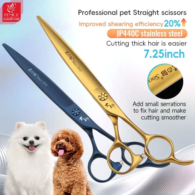 Fenice JP440C 7.25Inch Dog Cutting Grooming Microtoothed Scissors Pet Saw Teeth Scissors Blade with Serrated Dog Grooming Shears