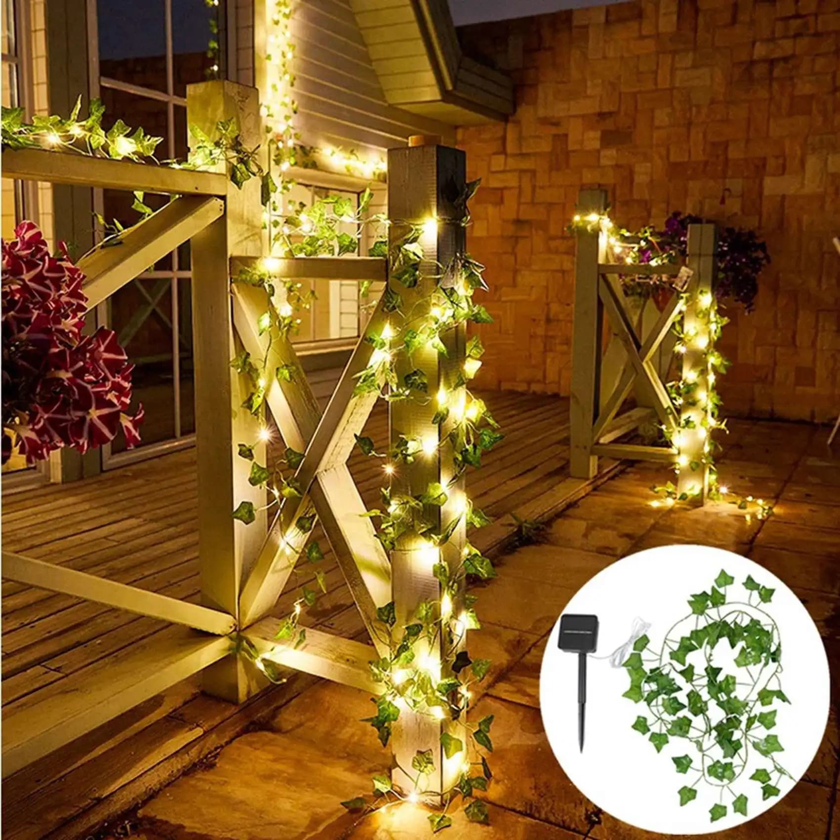 Luce solare LICE-2X a forma di foglia d'acero, luci fatate impermeabili per esterni, ghirlanda solare natalizia per decorazioni da giardino - 2M 20 LED