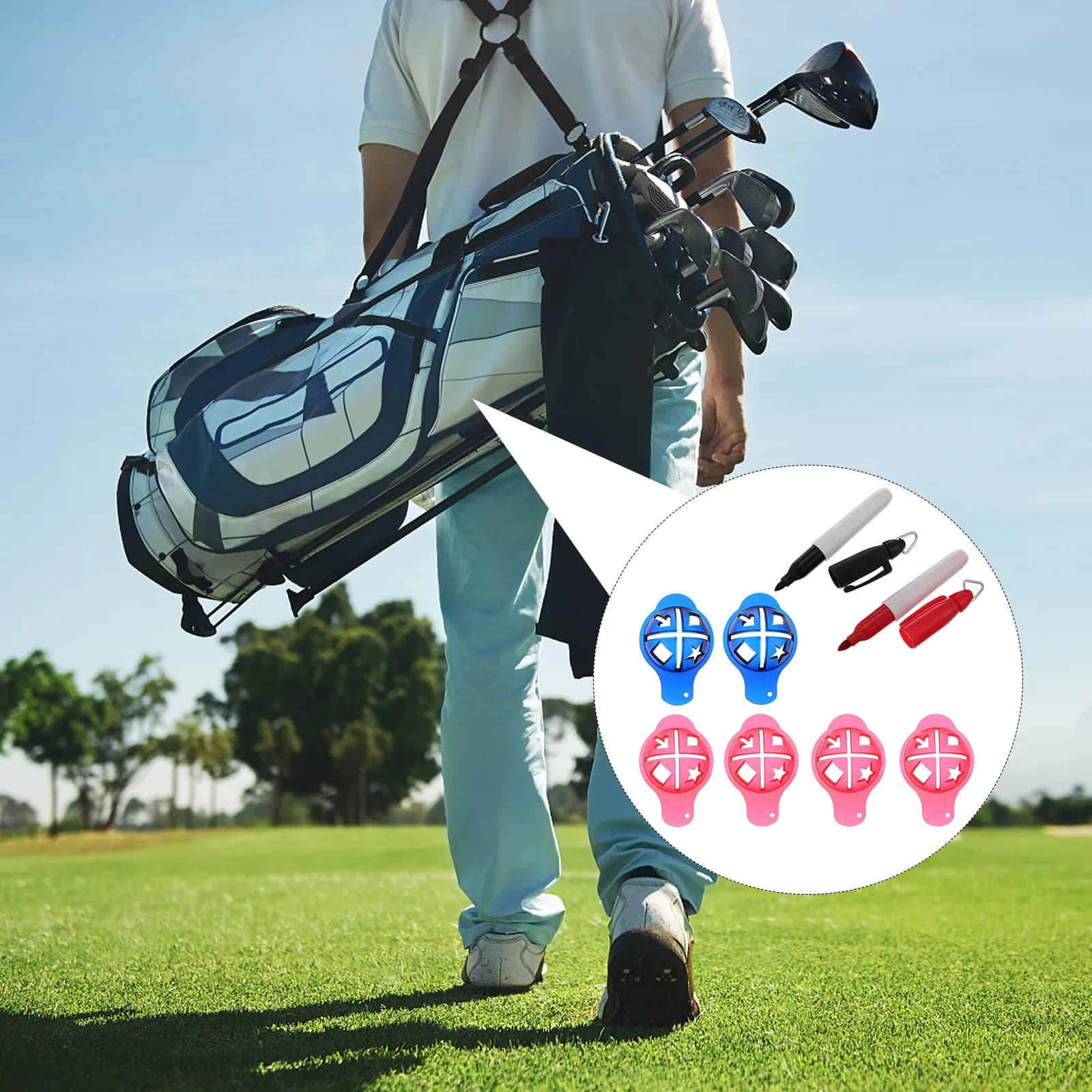 6 Set di Marcatori Rotondi per Palline da Golf in Materiale Premium, Strumento Leggero e Facile da Usare per la Marcatura delle Palline da Golf, Clip Compatta per l'Allineamento