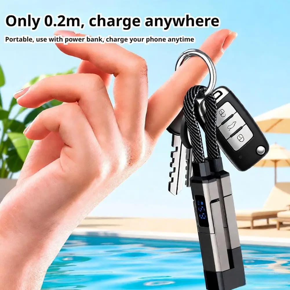 Portachiavi 4-in-1 con Cavo di Ricarica Super Veloce, Cavo Multiuso a Ricarica Rapida da 65W per iPhone 17, Samsung e Tutti i Telefoni