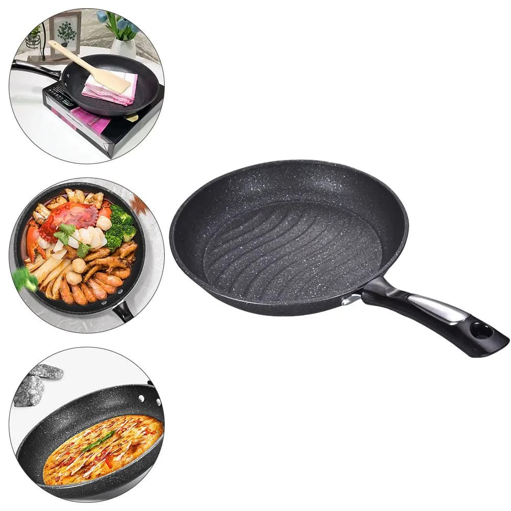 Padella Antiaderente con Manico Lungo per Uova, Omelette, Pancake, Bistecche, Patate Fritte, Barbecue, Cucina Domestica