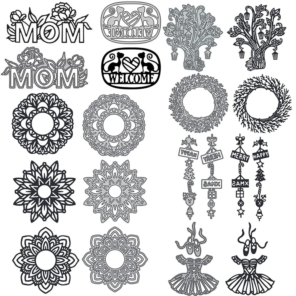 Metal Cutting Dies,Mom Welcome Cat Tree Wreath Mandala Flower Xmas Ornament Ballerina Die-Cuts for Scrapbooking Card Making