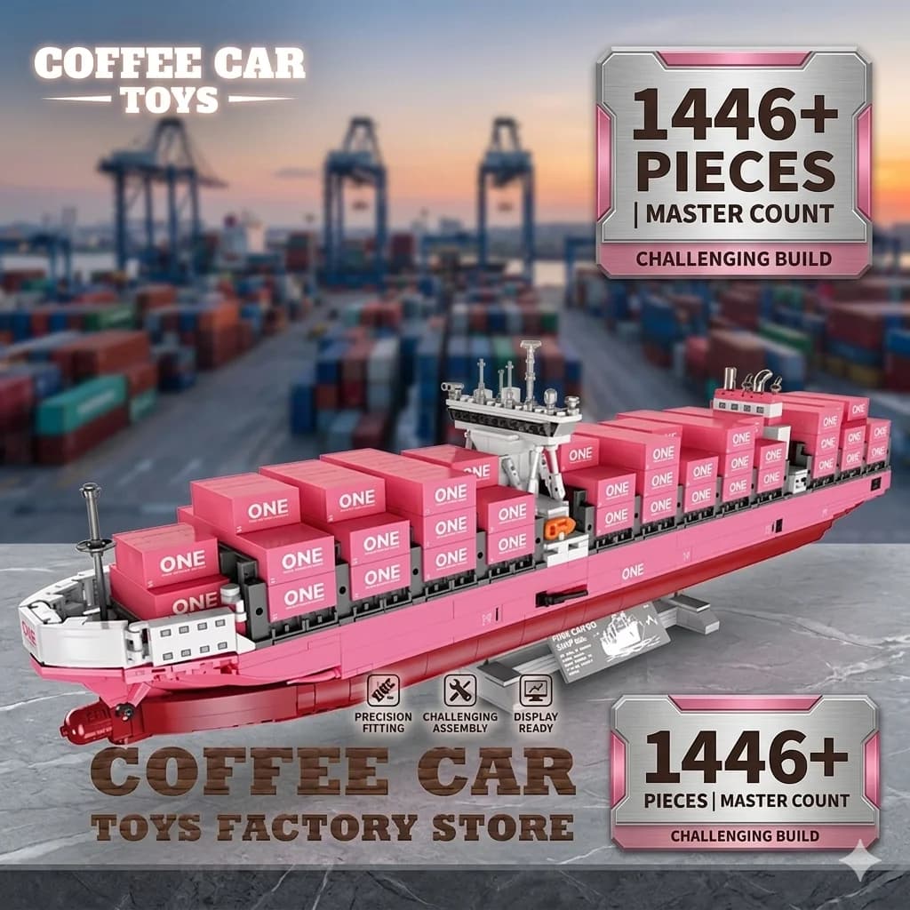 Set di Costruzioni Nave Portacontainer Rosa 1446 Pezzi, Modello MOC DIY ONE Ocean Cargo Boat, Giocattolo Creativo Unico per Adulti e Bambini