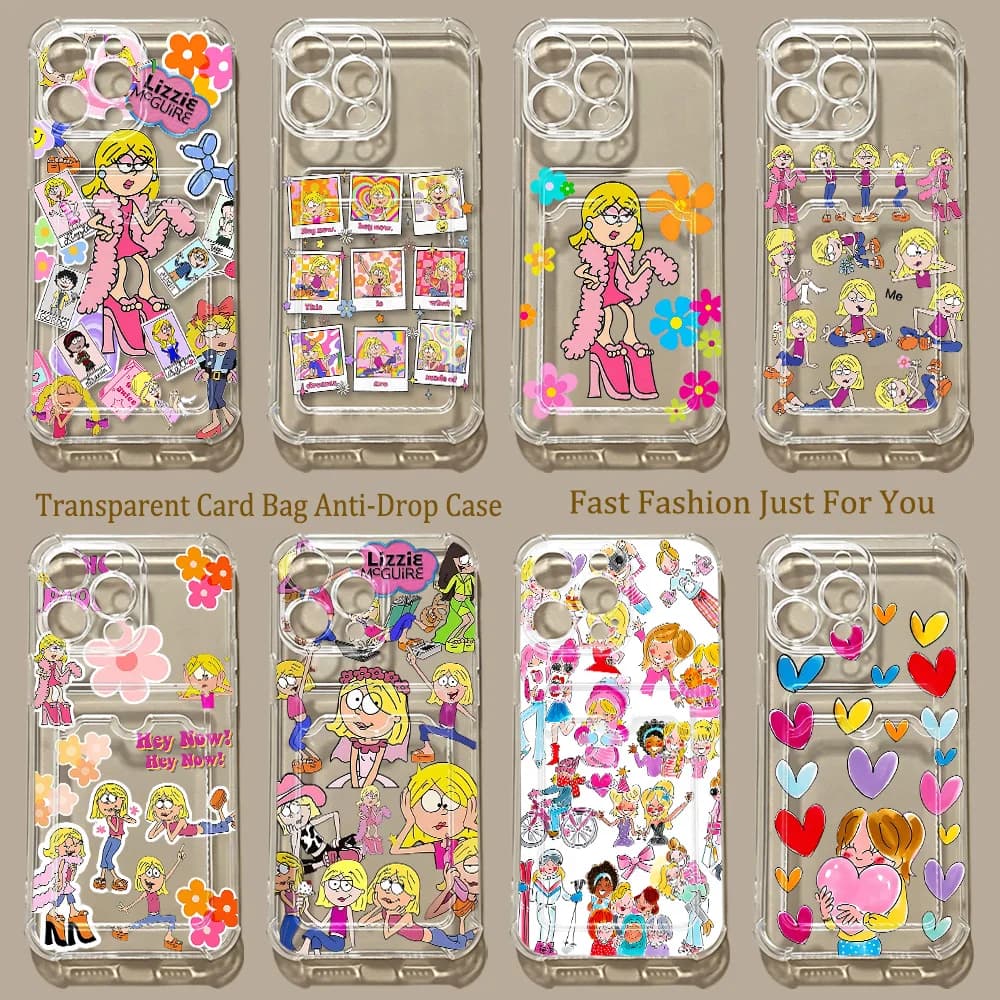 HOT Cartoon Lizzies Card Hold Phone Case For Xiaomi 13 12 12T 11 Lite Poco M5 M4 X5 X4 X3 Pro NFC 4G 5G Anti-fall Clear Cover
