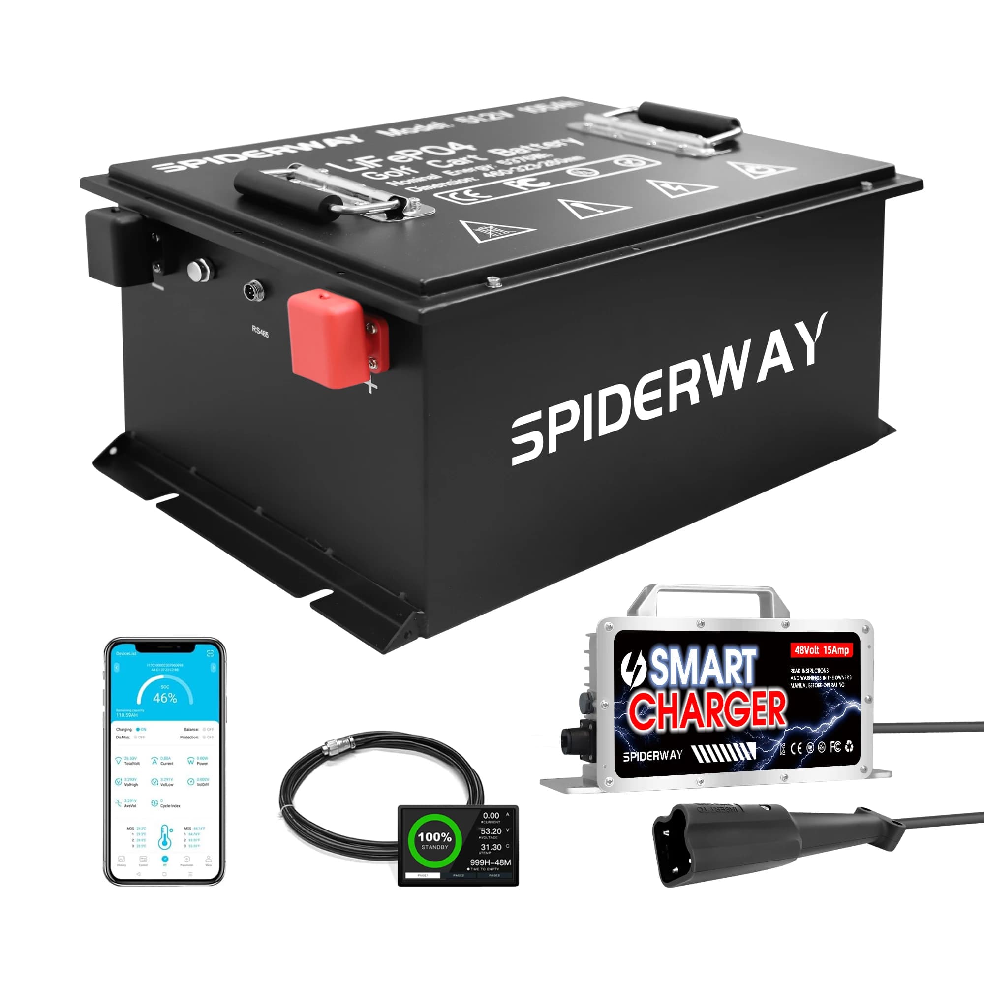 Batteria/caricabatterie al litio LiFePO4 da 48 V (51,2 V) 105 Ah per Yamaha G29 YDRE Drive