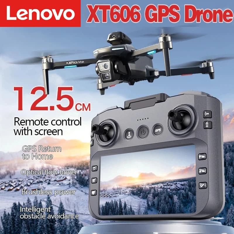 Drone GPS Lenovo XT606 MAX con Fotocamera Professionale 4K/8K HD, FPV e Schermo Integrato, Drone 360° ° Dron Giocattolo Quadricottero con Evitamento Ostacoli