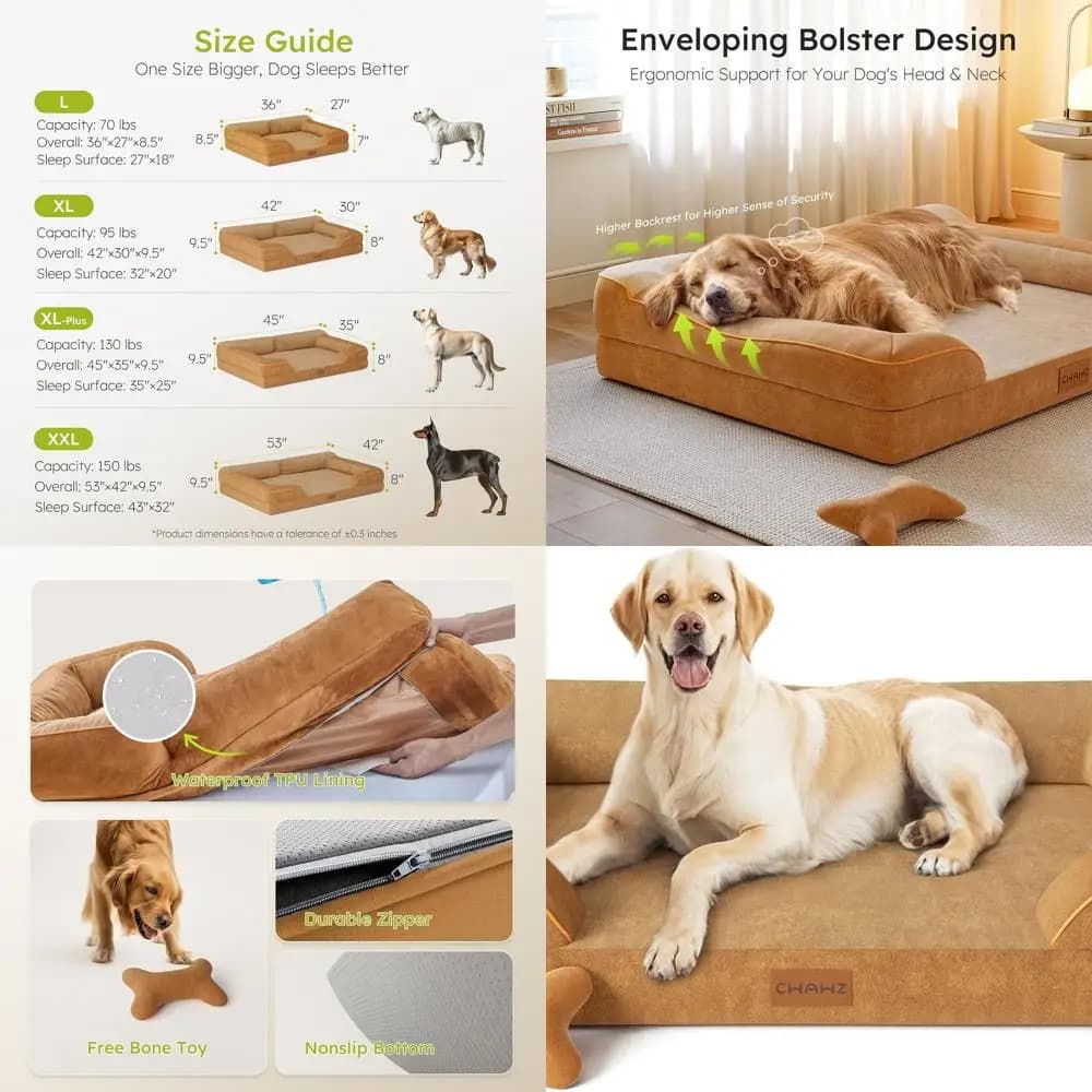 Large dog orthopedic refreshing gel bed, removable waterproof cover, 45 sofa with bone toy, brown