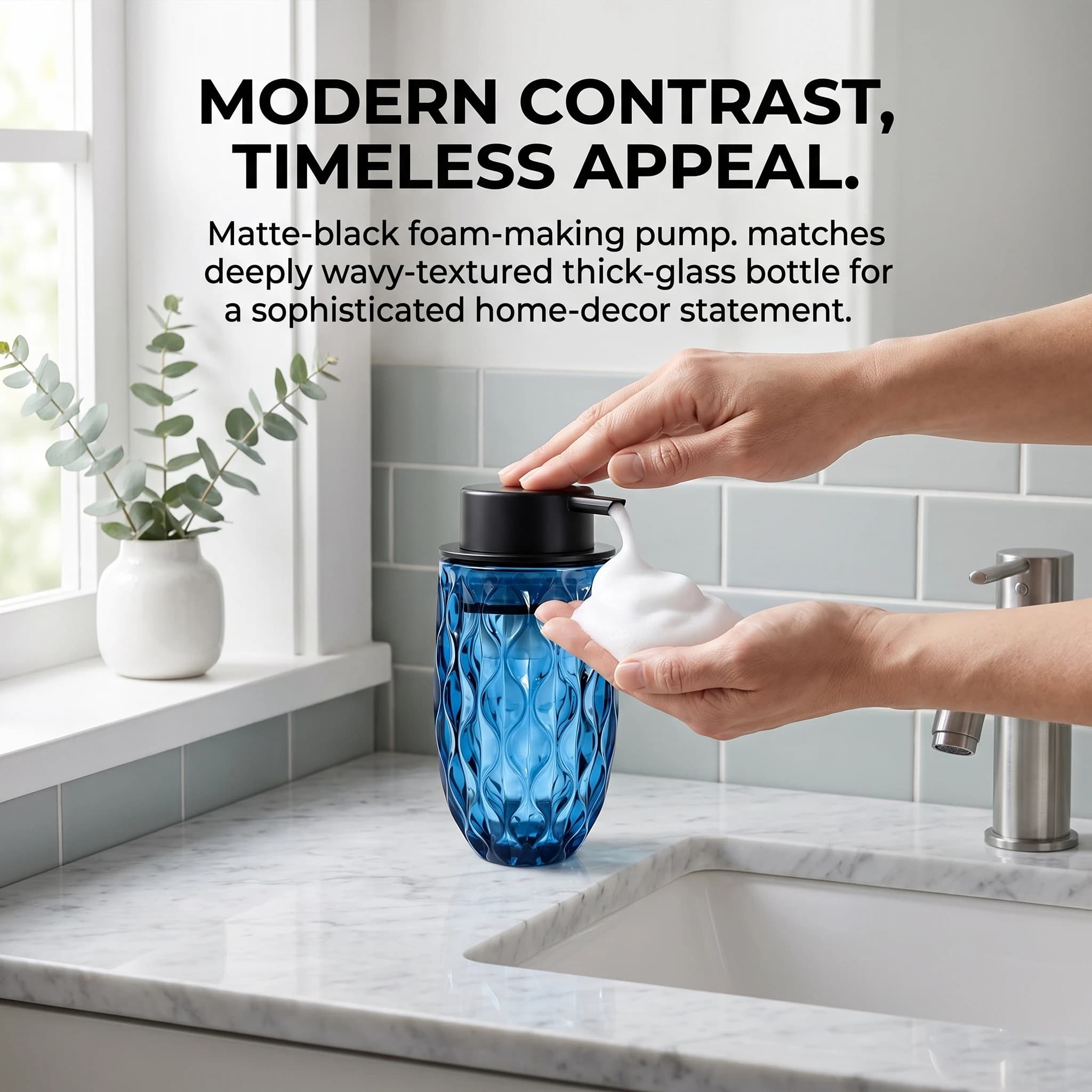 Glass Soap Dispenser Wash Hand Soap Dispenser With Matte Black Pump Thick Embossed Bottle Refillable For Bathroom&Kitchen Decor
