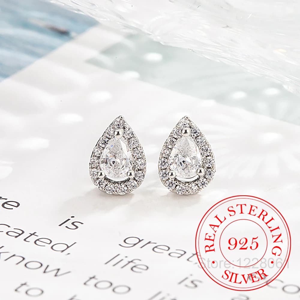 925 Sterling Silver Jewelry Luxury Crystal Waterdrop Stud Earrings for Women Wedding Party Jewelry for Girls Friend Gift