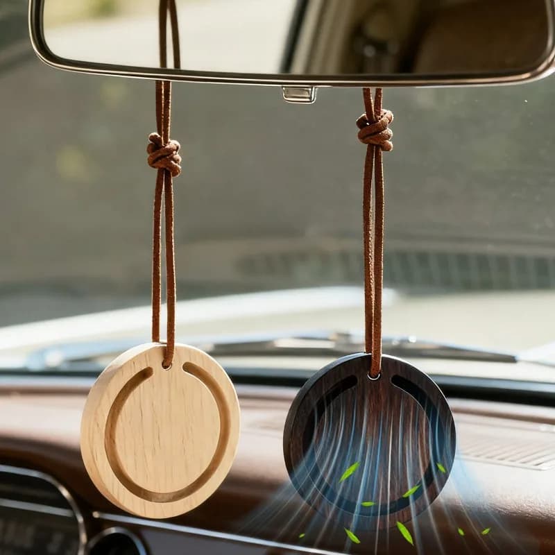 Nuovo diffusore rotondo in legno premium fatto a mano in legno di cera bianca e noce nera Accessori eleganti per l'aroma della sospensione dell'auto