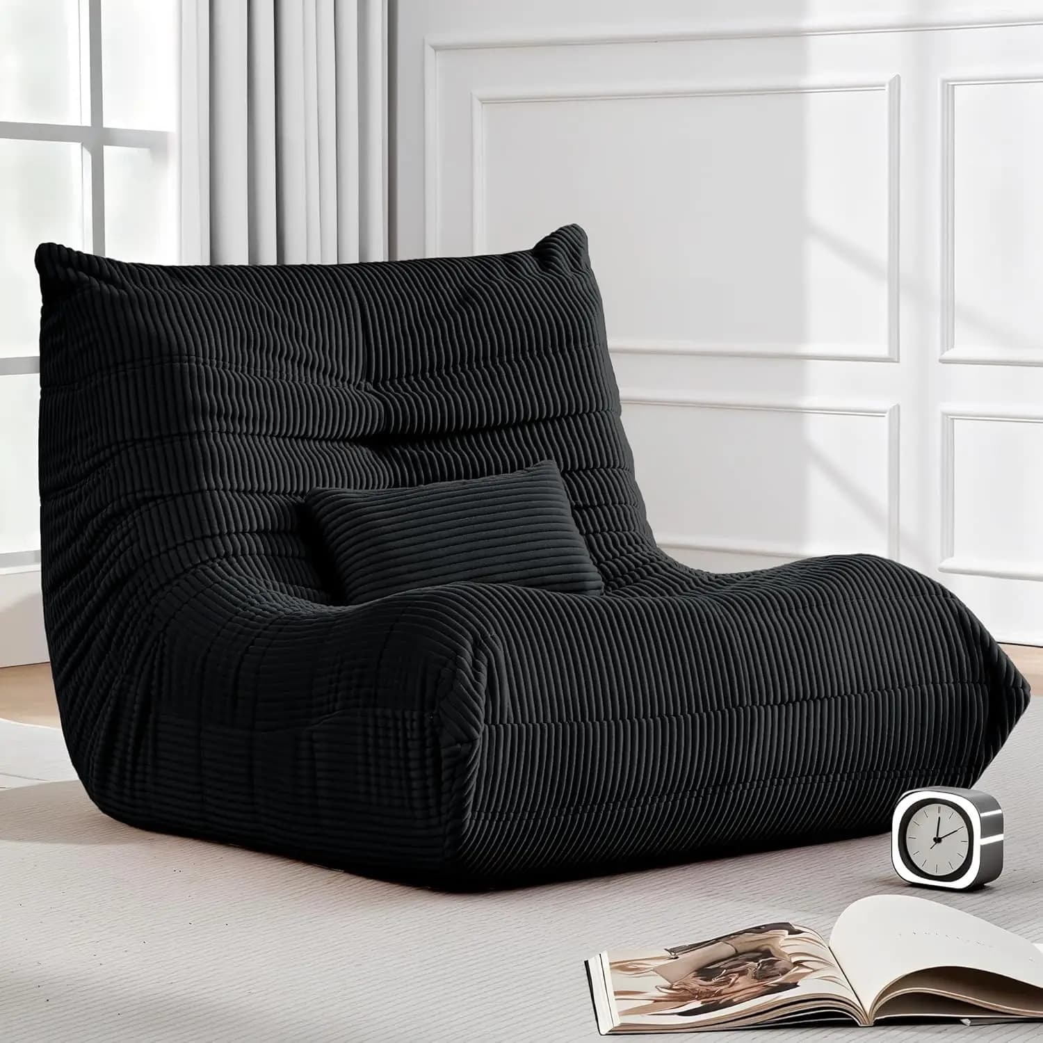 Poltrona Sacco Gigante per Adulti con Cuscino Lombare, Poltrona Senza Struttura in Corduroy Oversize con Memory Foam e Schienale Alto