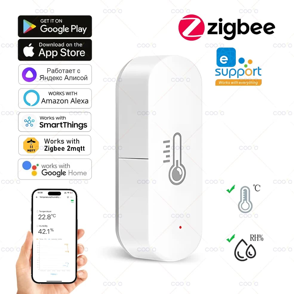 eWeLink Smart ZigBee Sensore di temperatura e umidità Termometro igrometro per casa intelligente Funziona con Alexa Google Yandex Alice