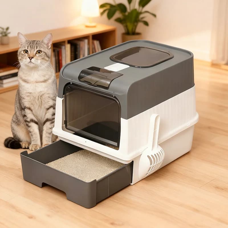 Lettiera per gatti anti-schizzo completamente chiusa, a prova di fuoriuscite, deodorante, in plastica, igienica per gattini