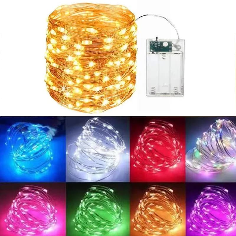 Luci a Stringa LED con Filo di Rame a Batteria, 30/50/100 LED, per Decorazioni Natalizie, Matrimoni e Festività