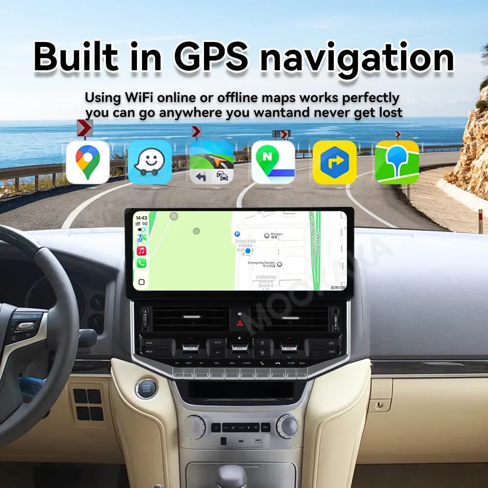 15.9" Android 15 Car Radio Multimedia Player For Toyota Land Cruiser LC200 2016-2021 GPS Navigation Wireless CarPlay Head Unit