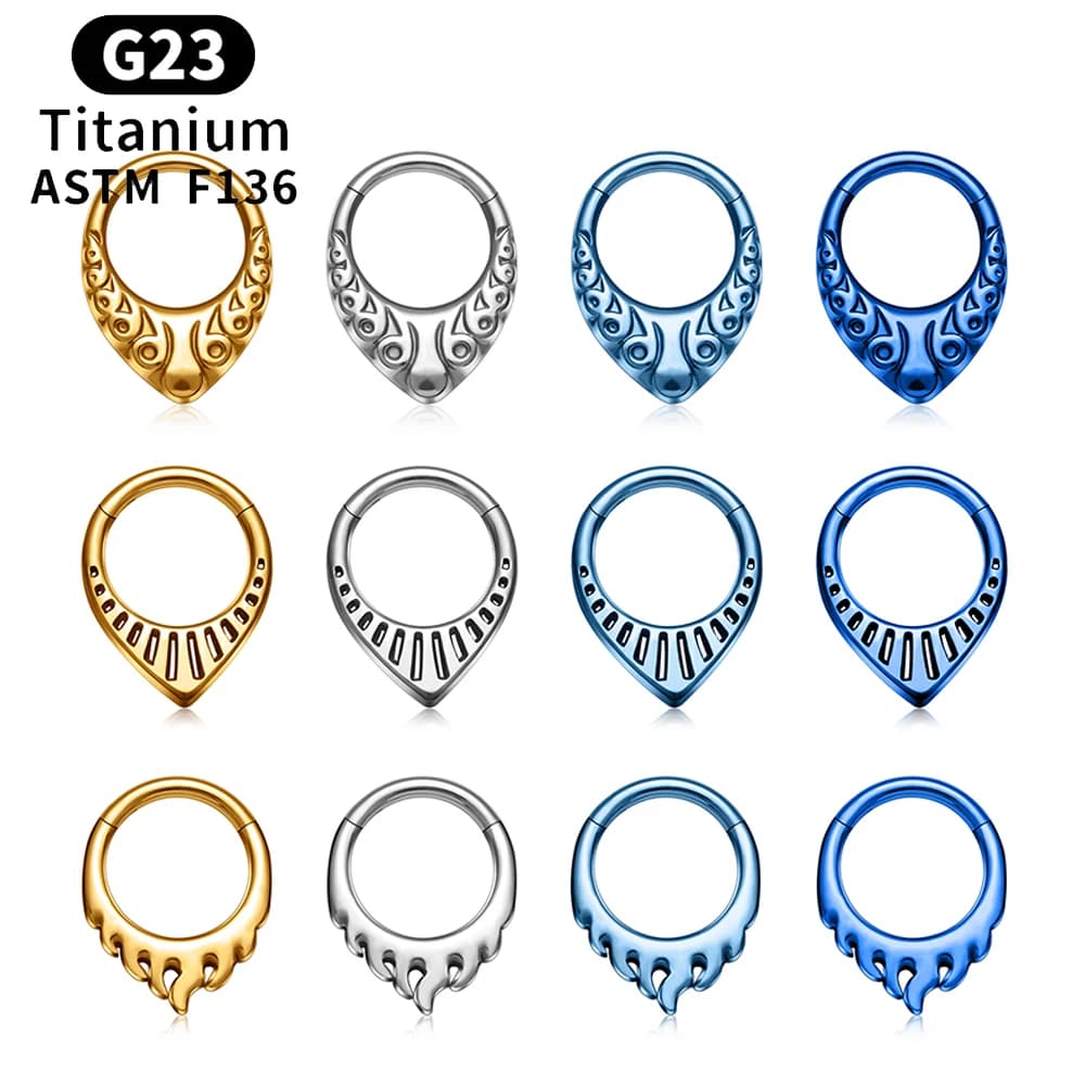 Anello per Piercing al Naso in Titanio ASTM F136, Clicker 16G, Anello Septum Martellato, Orecchino Segmentato con Cerniera Testurizzato, Gioielli per il Corpo