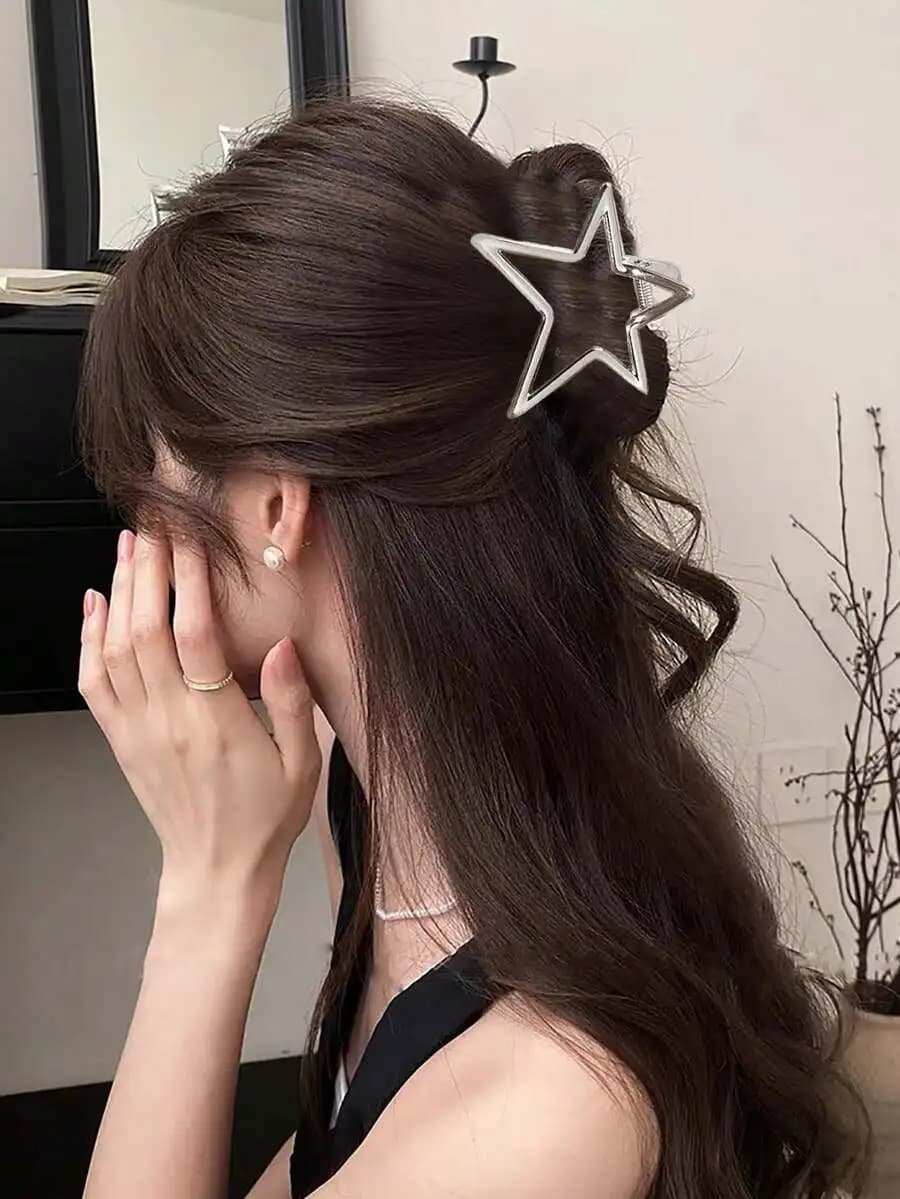 Fermaglio per capelli minimalista a forma di stella in metallo, per uso quotidiano da donna
