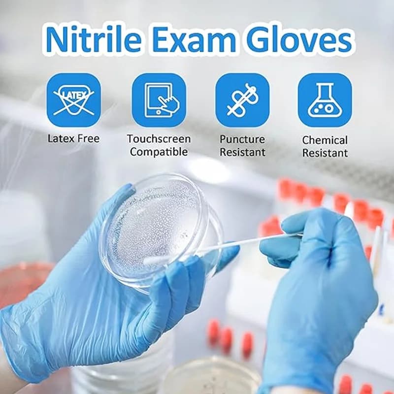 Medical Grade Blue Nitrile Gloves, Pack of 100, Without Latex and Without Powder, for Medical Examinations, Clinics and Home Care