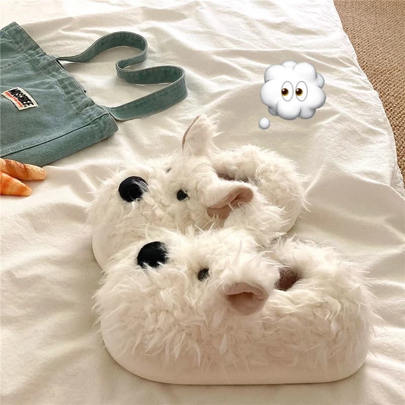 Pantofole in Cotone Peluche da Donna, Calde Invernali con Fodera in Pile, Stile Stivali da Neve, Stampa Cagnolino, Scarpe Comode da Casa Slip-On