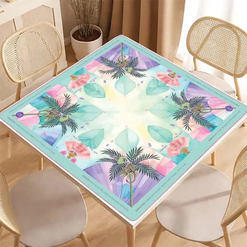 VIKAMA Watercolor Tropical Palm Monkey American Mahjong Mat Silent Non Slip Foldable Square Pastel Summer Desktop Game Pad