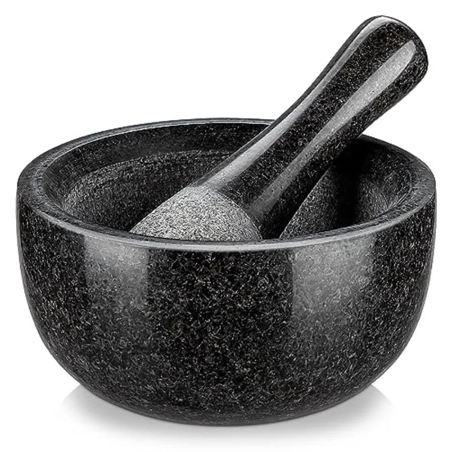 Set Mortaio e Pestello Grande Velaze in Granito Naturale Non Lucidato, Tritatore di Erbe, Macinino per Spezie, Ciotola in Pietra per Preparare Guacamole