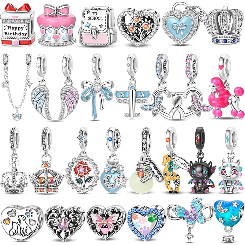 Misura braccialetti da 3 mm Argento sterling 925 Rosa Bowknot Balletto Profumo Barboncino Oceano Corona luminosa Fai da te Fine Compleanno Creazione di gioielli