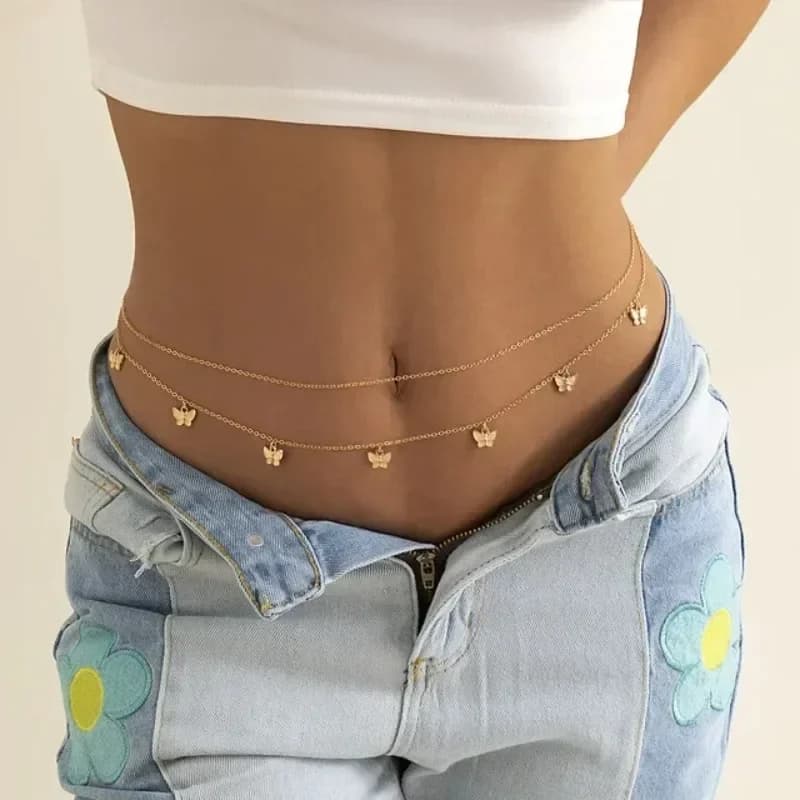 Nuovo fascino sexy doppio strato catena a farfalla per le donne vita perline catena della pancia cintura della pancia accessori per gioielli per il corpo da spiaggia estiva