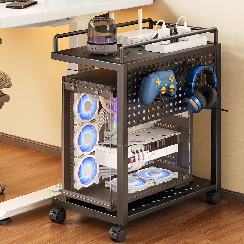 PC Computer Tower Stand with Casters, Desk Under Storage Organizer, Multi Layer Rack for Home Office, Durable Mobile Holder