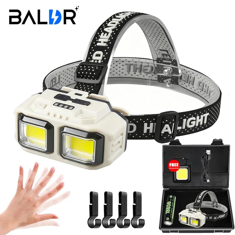Lampada frontale ricaricabile a LED COB, luce da lavoro impermeabile per pesca in campeggio all'aperto, regali di Natale per lavori di riparazione