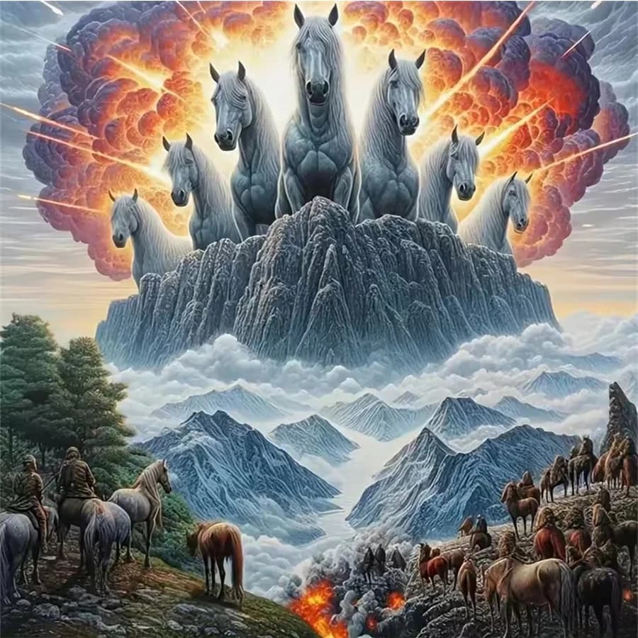 Fantasy fire horses DIY Diamond Embroidery Mountain Landscape Abstract Painting Horse Cross Stitch Kit Diamond Mosaic home decor