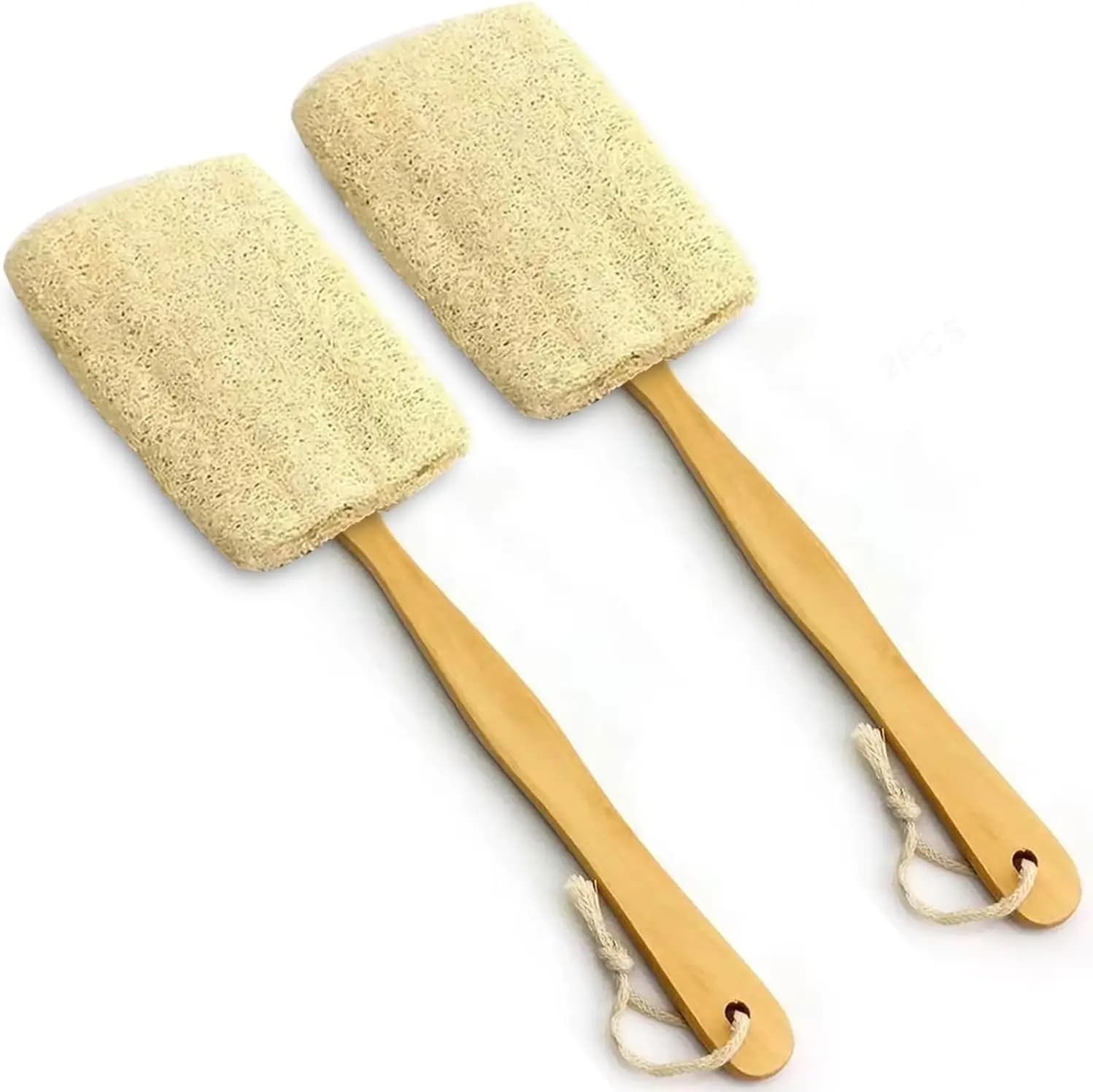 Set di 2 Spazzole da Bagno Naturali in Luffa su Manico, Esfoliante per la Schiena con Lungo Manico in Legno per Uomini e Donne