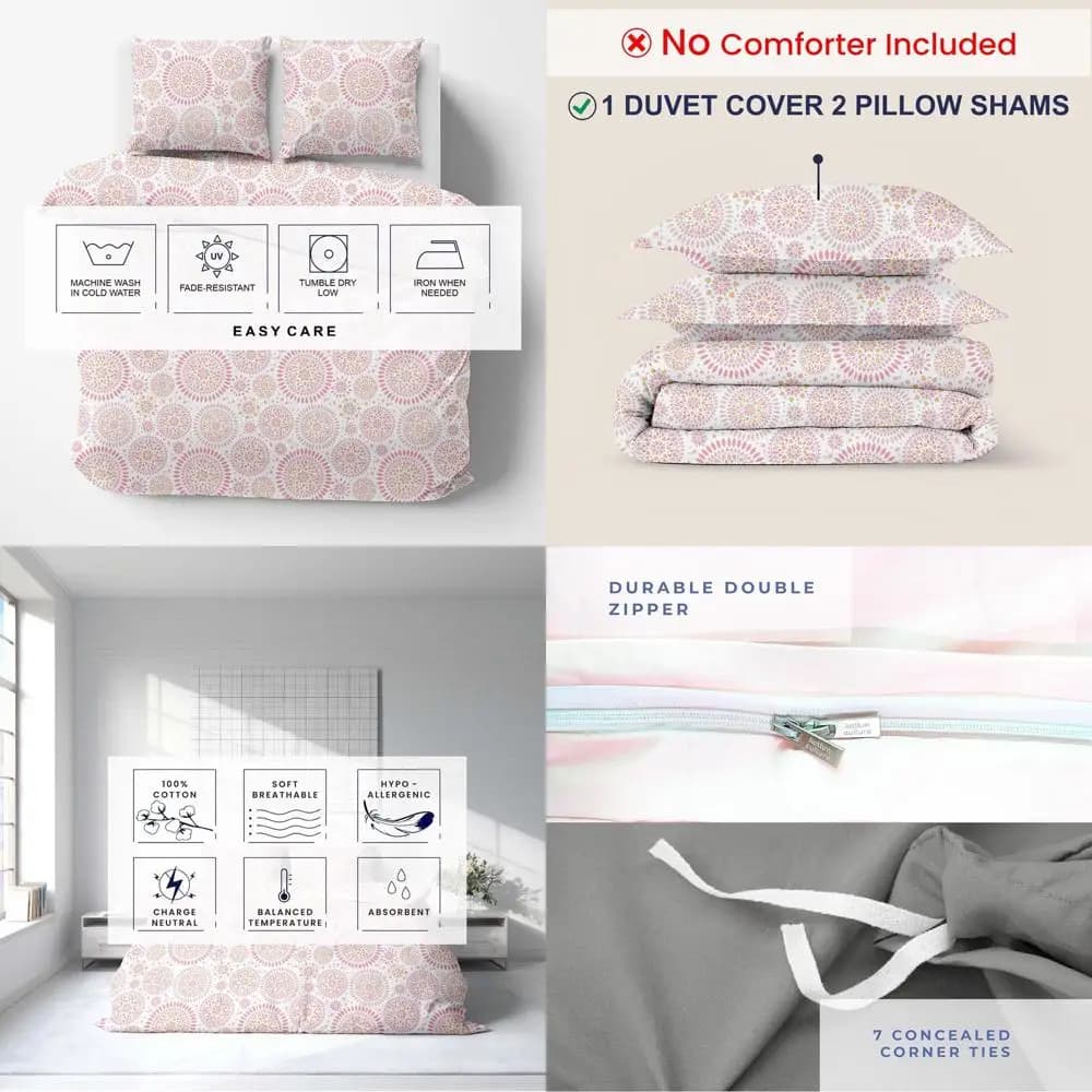 Set Copripiumino California King Size - 100% Cotone Egiziano 600 Fili, Ultra Morbido, Design Mandala Premium con Chiusura a Cerniera