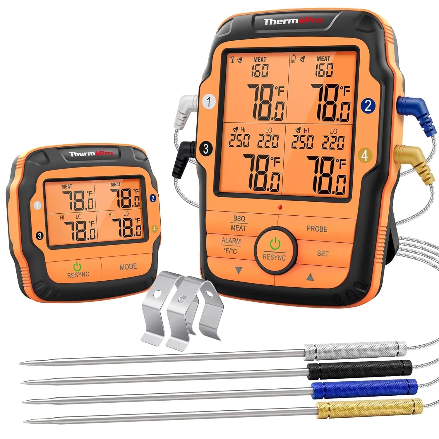 Wireless Thermometer for Carne with 4 Grilled probes, Smoking and BBQ cooking