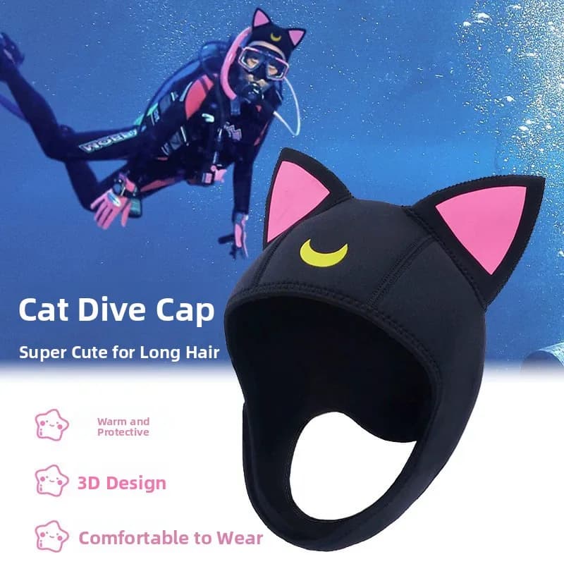 Snorkeling Headphone with Cartoon Face Animated, Swimming Headphone Carin with Earrings, Solar Protective Surf Hat for Women, Professional Diving Equipment