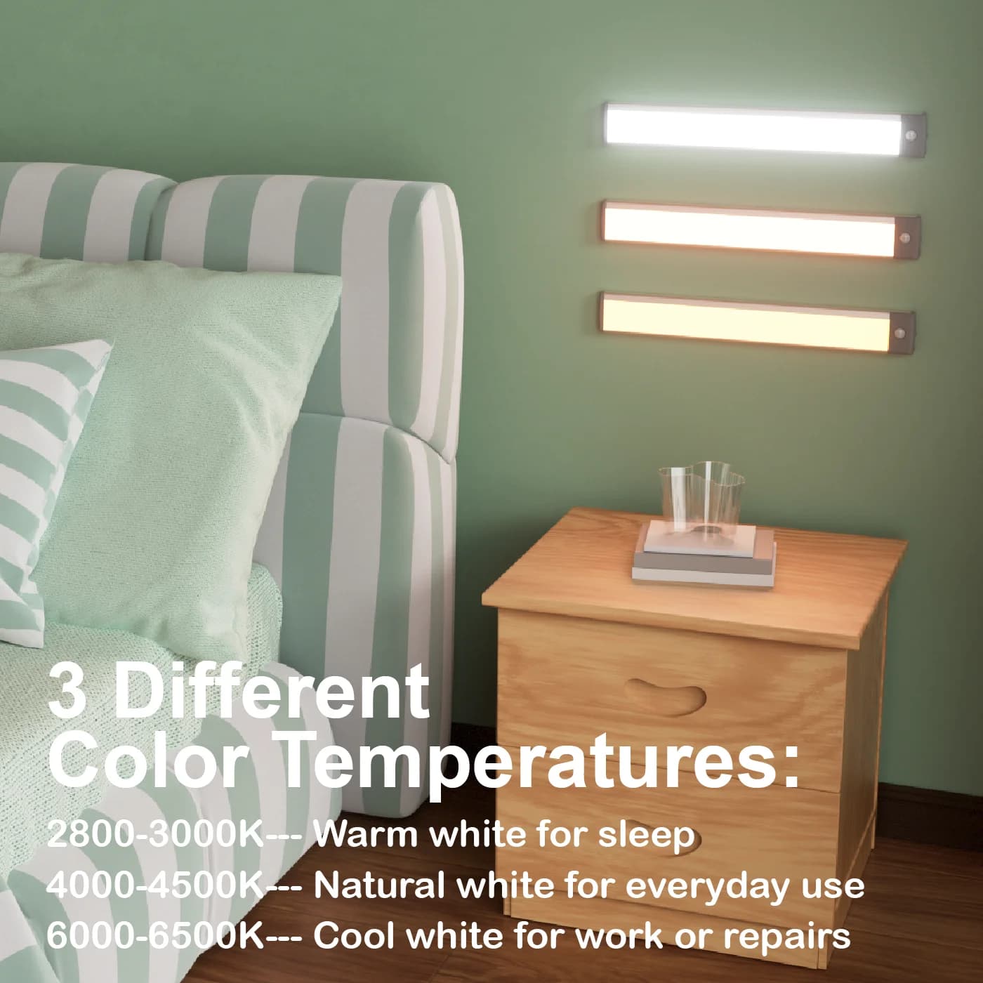 60 Led Tri-Color Dimmable Light, Motion Sensor Light, Magnetic Cabinet Light, USB Charging, No Wiring Required, Easy Installation, Suitable for Cabinets, Wardrobes, Shelves