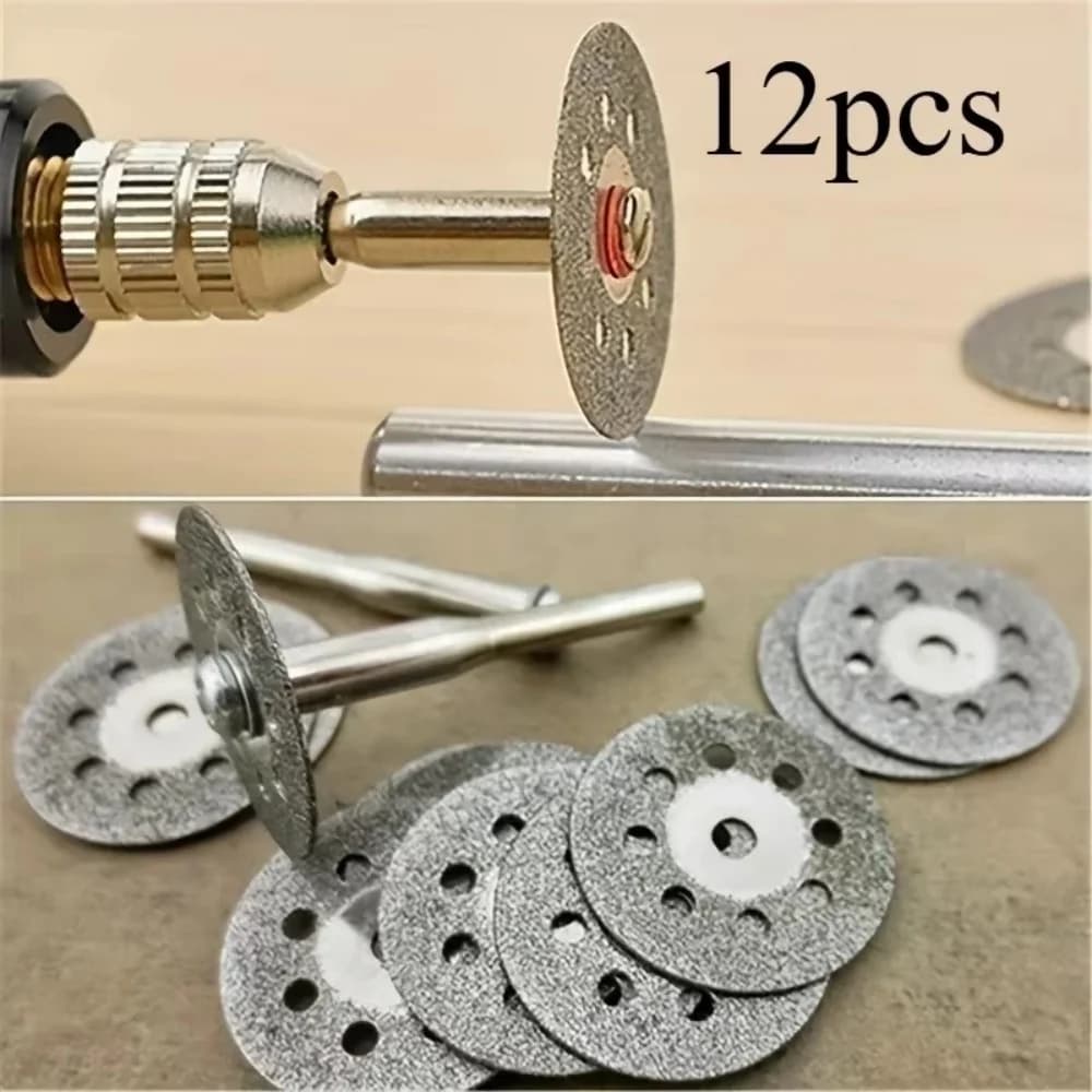 12Pcs/set Diamond Slice Diamond Saw Blade Diamond Cutting Disc Grinding Wheel Mandrel Metal Cutting Tools Electric Grinder Parts