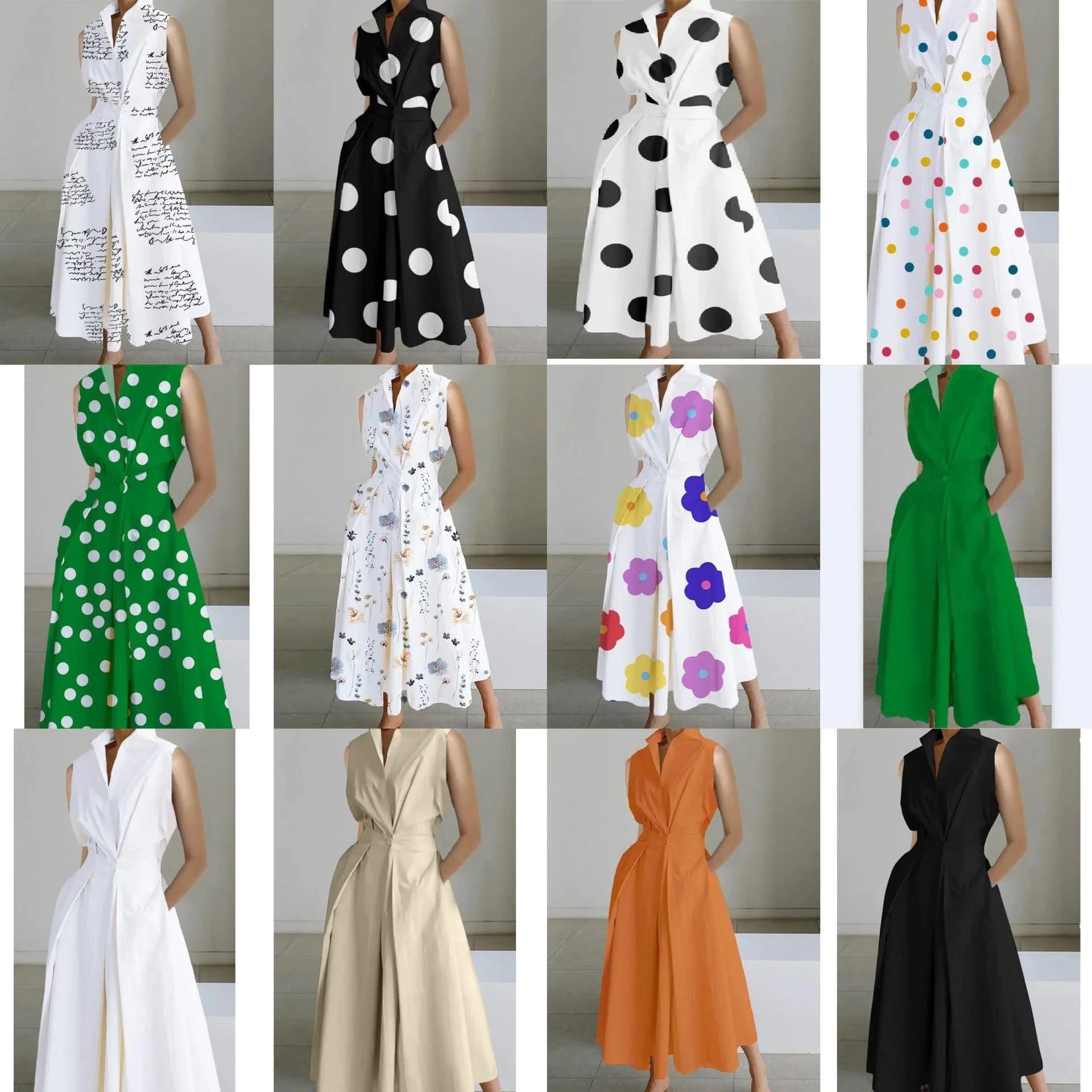 Fashionable Polka Dot V-Neck Button Fish Tail Skirt Dress Women's Summer Business Casual Loose Waist Polyester Dress