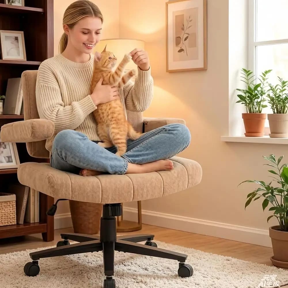 Sedia Girevole Ergonomica Oversize in Peluche con Braccioli Regolabili per Ufficio, Studio, Gaming e Comodo Lavoro al Computer (Marrone)