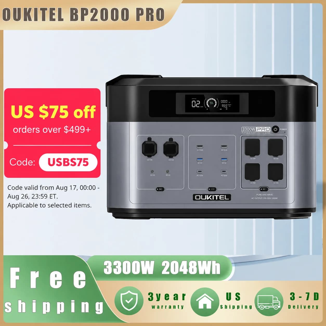 OUKITEL BP2000 PRO Power Plant Portable 3600W Solar Generator 2048Wh Lifepo4 Home Camping Backup Battery External Mobile Power Supply