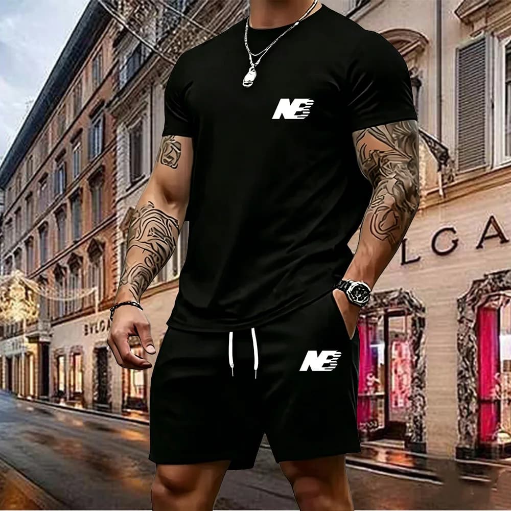 The latest 2026 men's two-piece sportswear short sleeved T-shirt shorts set running fitness sportswear summer