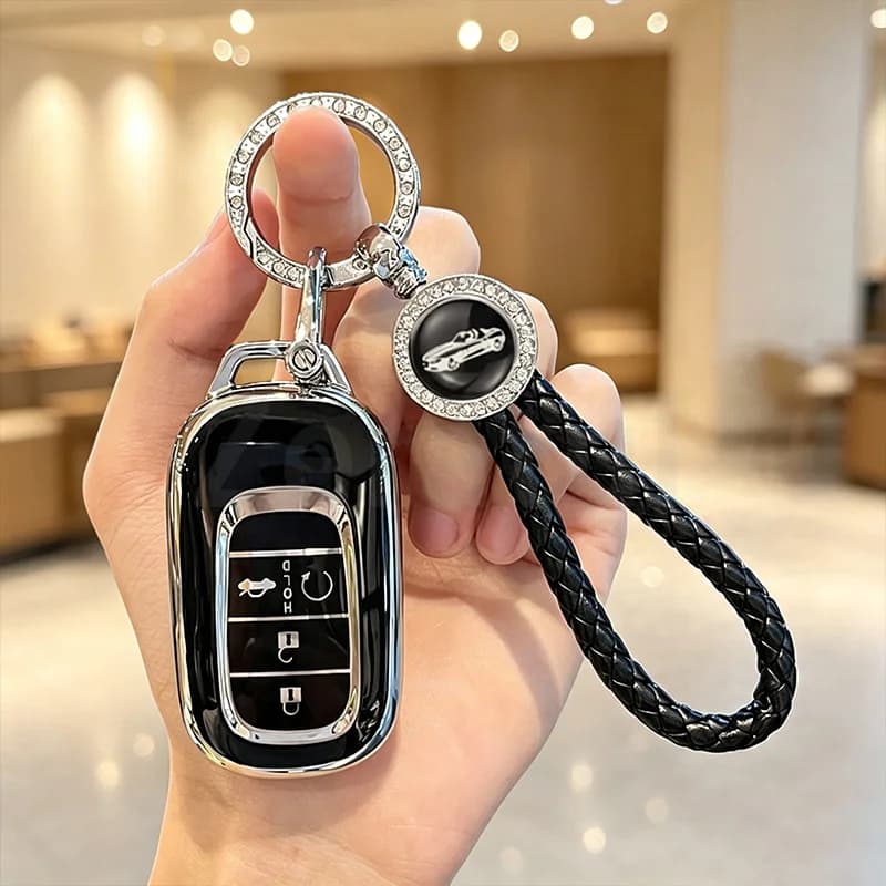 Silver Edge TPU Keyless For Honda Civic Accord Passport Pilot 4 5 Button Car Key Ring Chain Case Cover Holder Protector Shell
