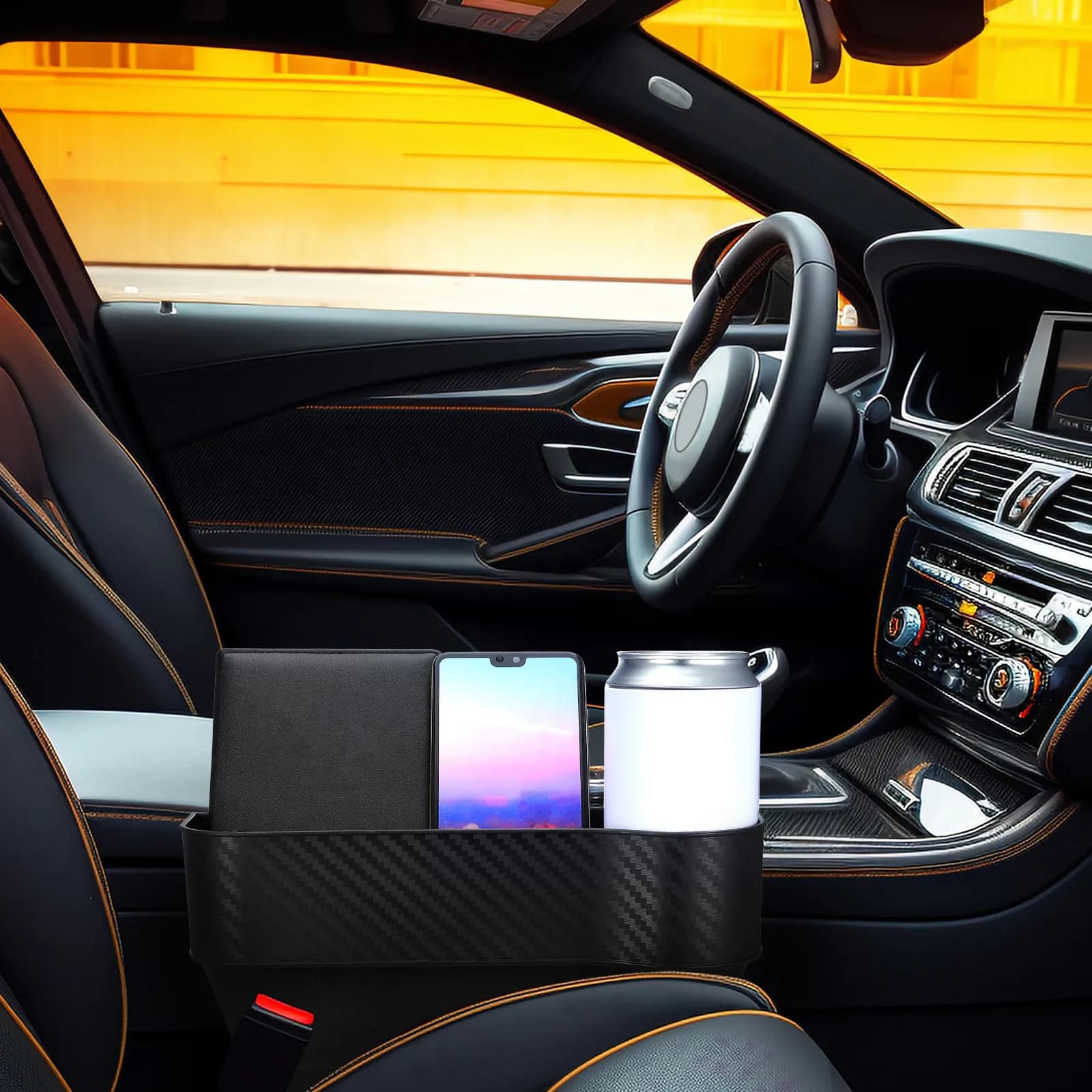 2 Pezzi Organizer per Fessure Sedile Auto, Design Compatto e Leggero, Scatola Portaoggetti per Sedili Passeggero e Conducente, Senza Disordine